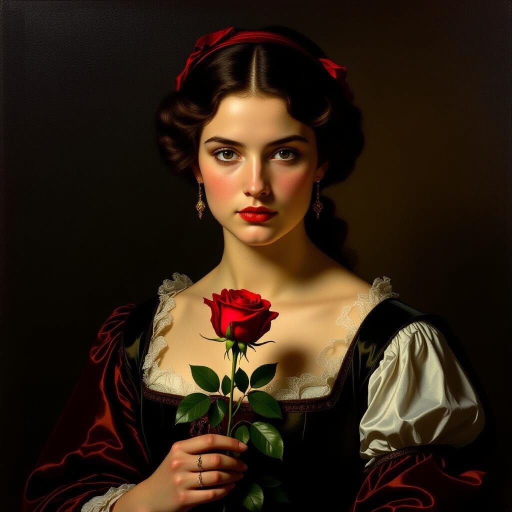 Baroque Portrait of a Woman with Wilting Rose