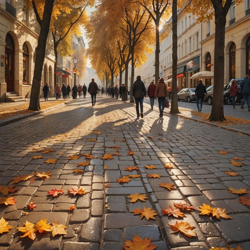 Impressionist Vienna Street Scene in Autumn Sunlight