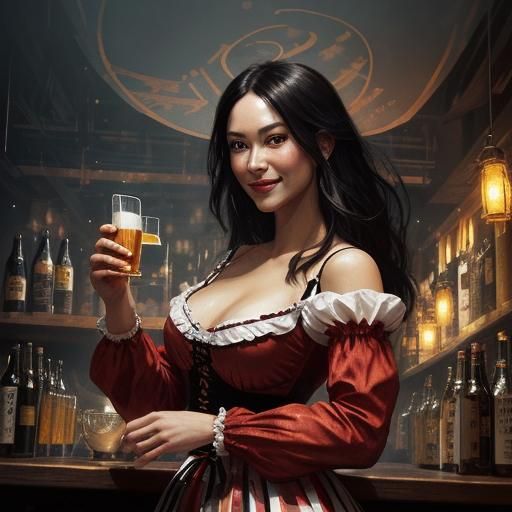 Bavarian Woman in Dirndl at Oktoberfest, Expressive Portrait