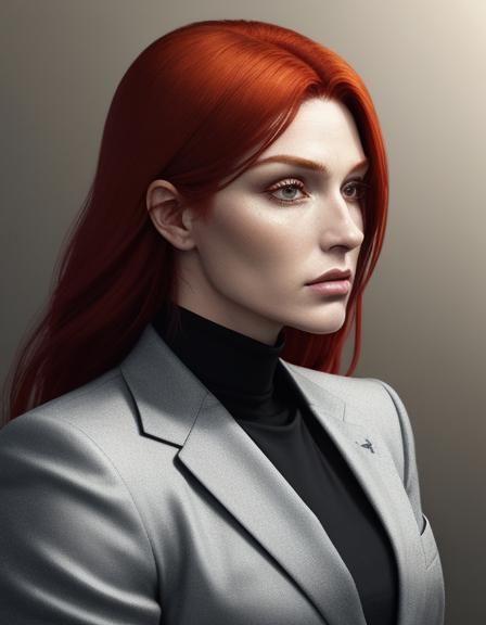 Hyperrealistic Portrait of Red-Haired Person in Business Sui...