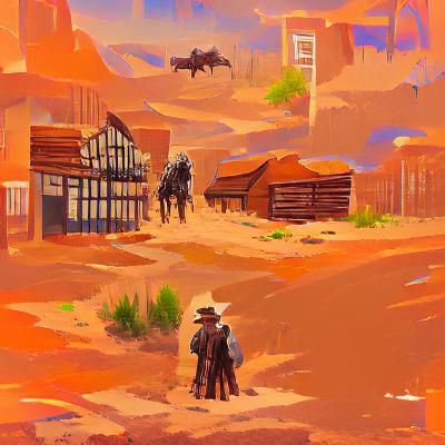 Lonely Cowboy Rides Through Desert Landscape