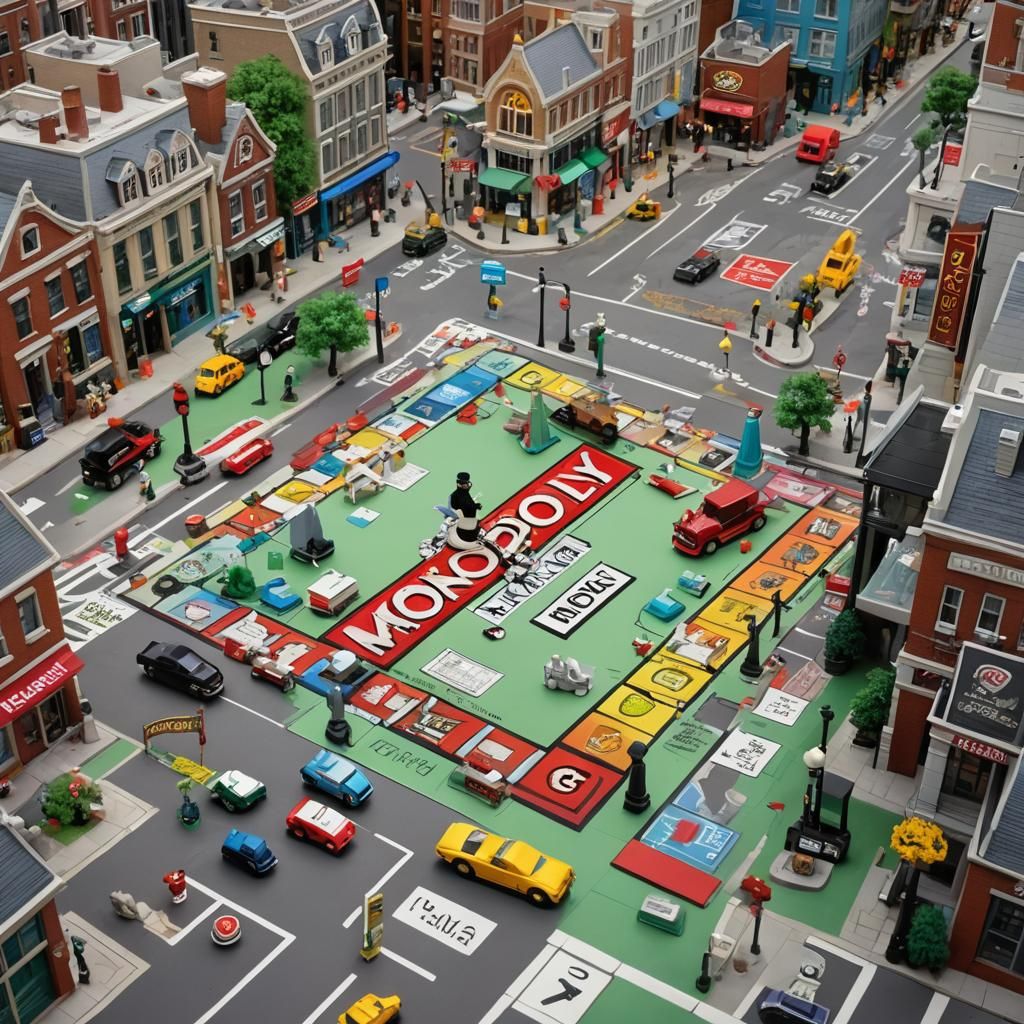 Monopoly Board Street Scene in Sci-Fi Style
