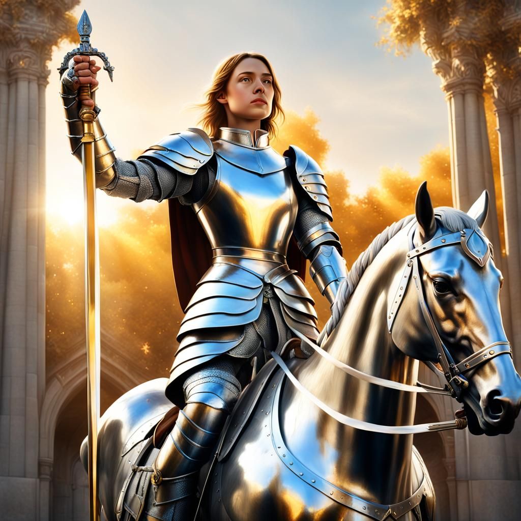 Joan of Arc in Silver Armor: Digital Art
