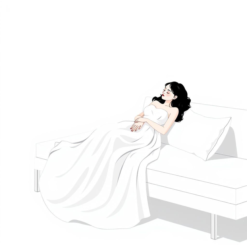 Girl Sleeping on Sofa with Abstract Silhouettes