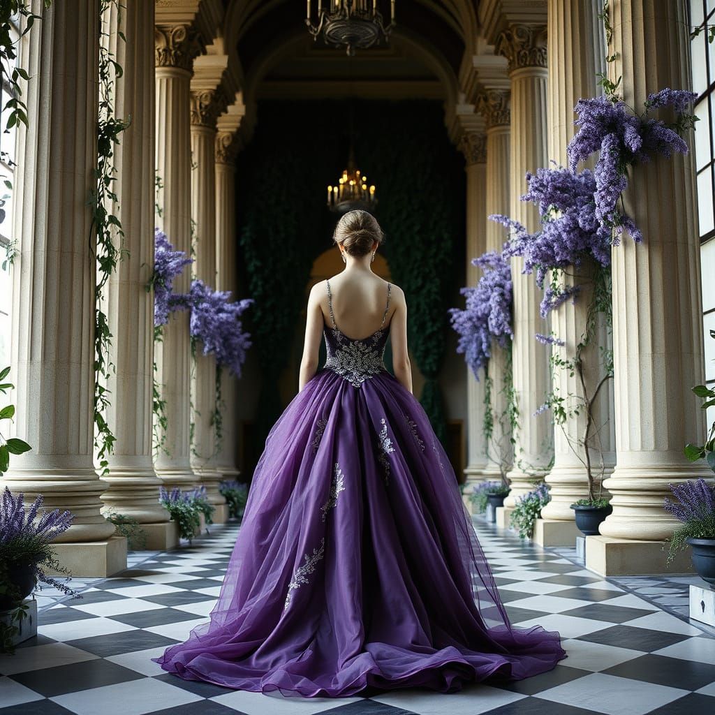 Bride in Purple Gown in Grand Ballroom