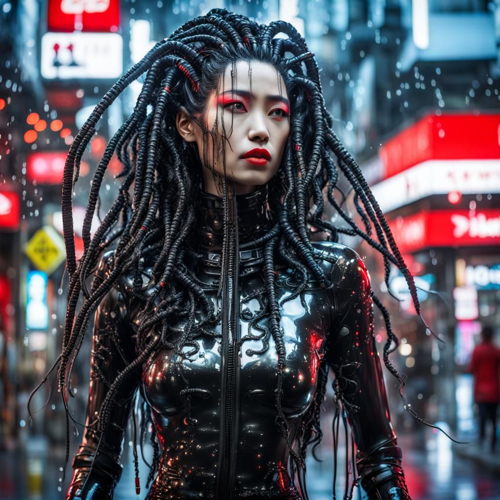 Cyberpunk Asian Woman in Molten Metal Rain