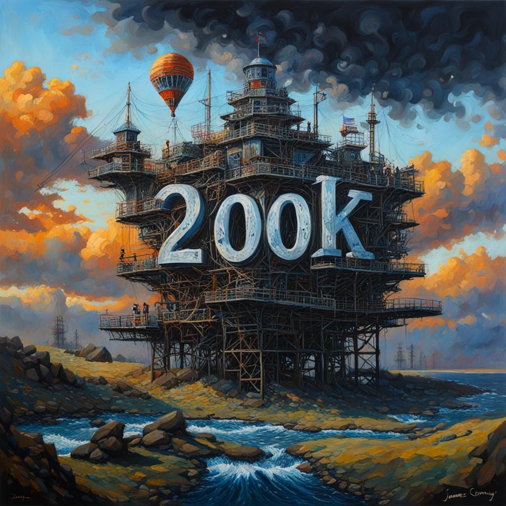 Intricate Ink Sign "200K" in Oil Painting Style