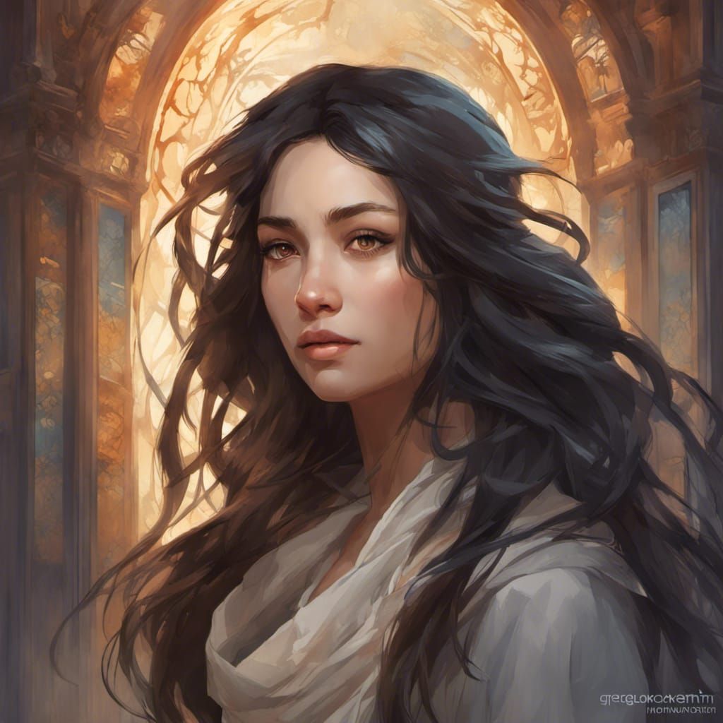 Wise Eurasian Woman Portrait in Hyperdetailed Style