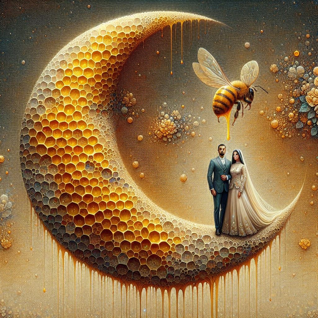 Honeycomb Crescent Moon Engagement: Maximalist Fantasy Art