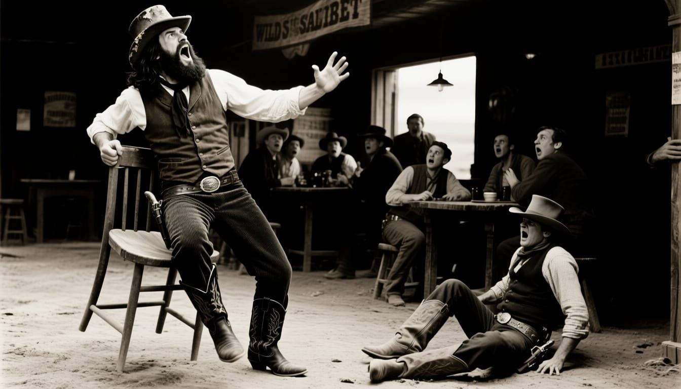 Wild West Saloon Performance in Sepia Tone