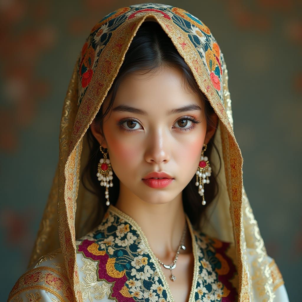 Elegant Woman in Traditional Dress, Klimt-Inspired