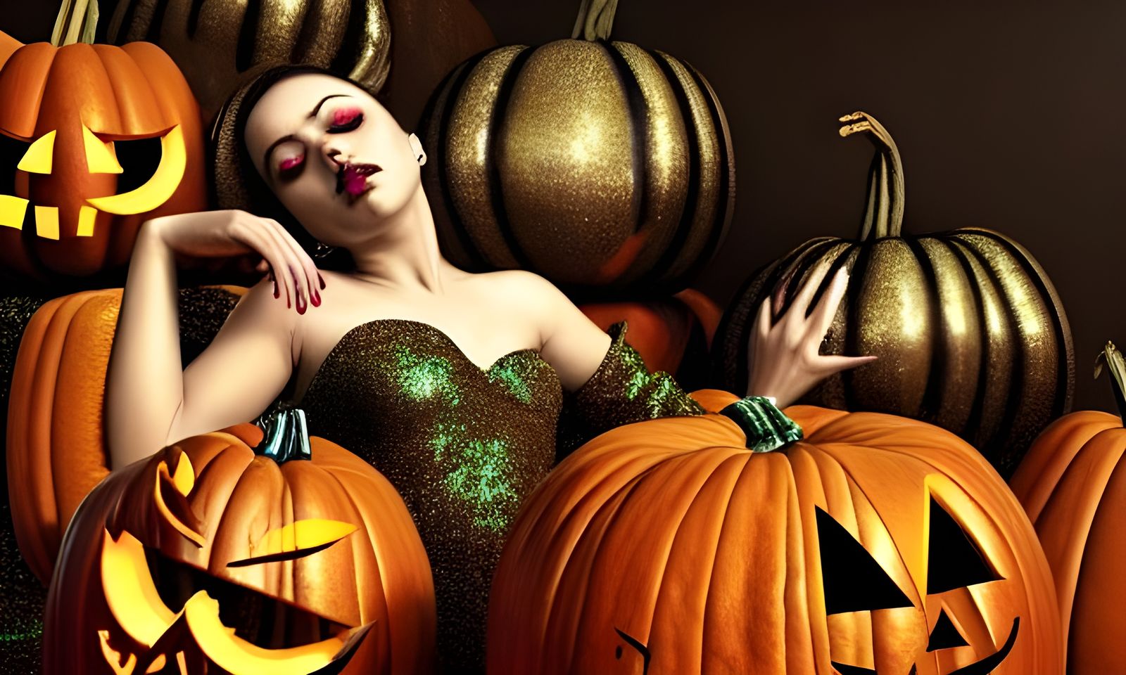 Glitter Ladies Relaxing on Pumpkins