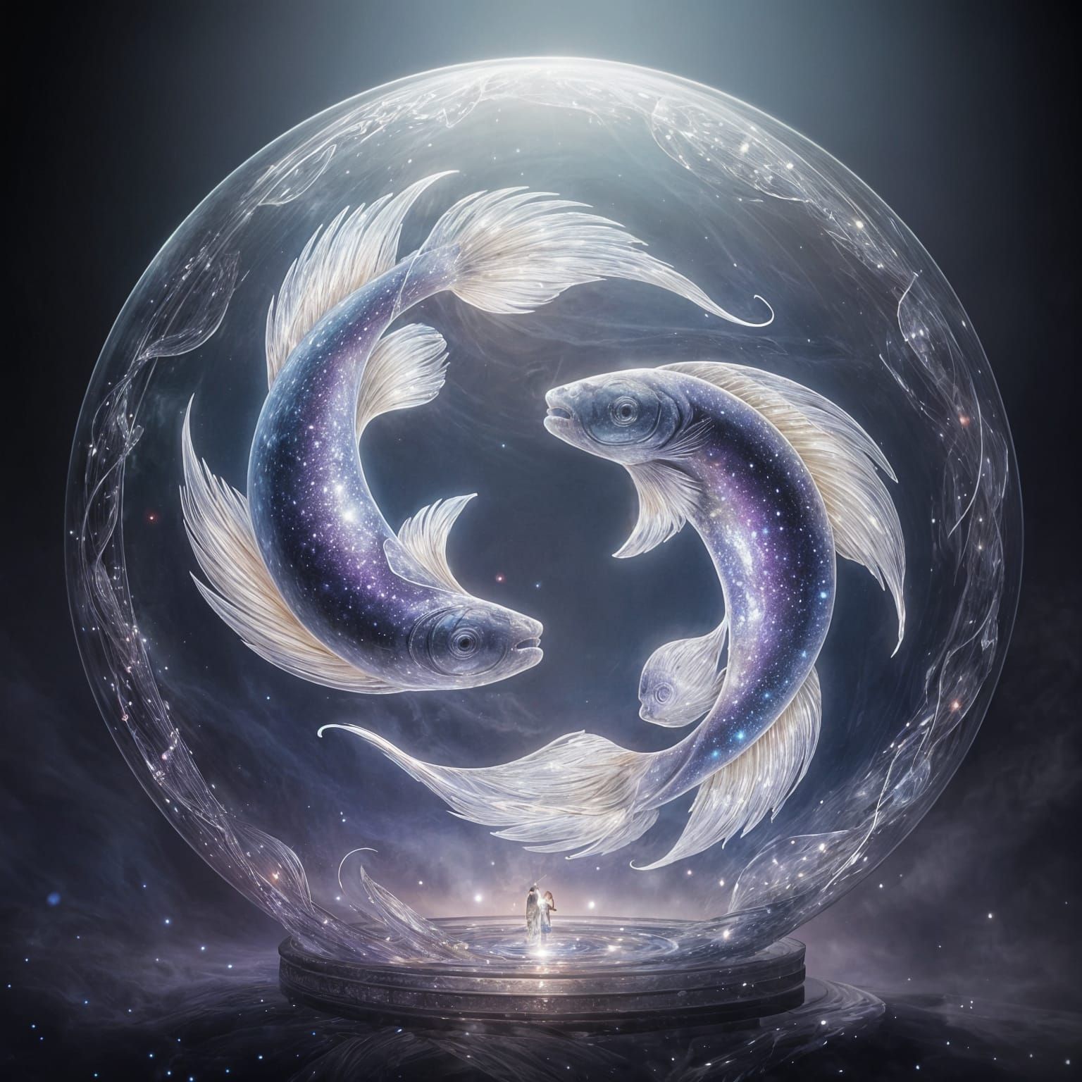 Ethereal Pisces Zodiac Sign in Glass Dome Structure