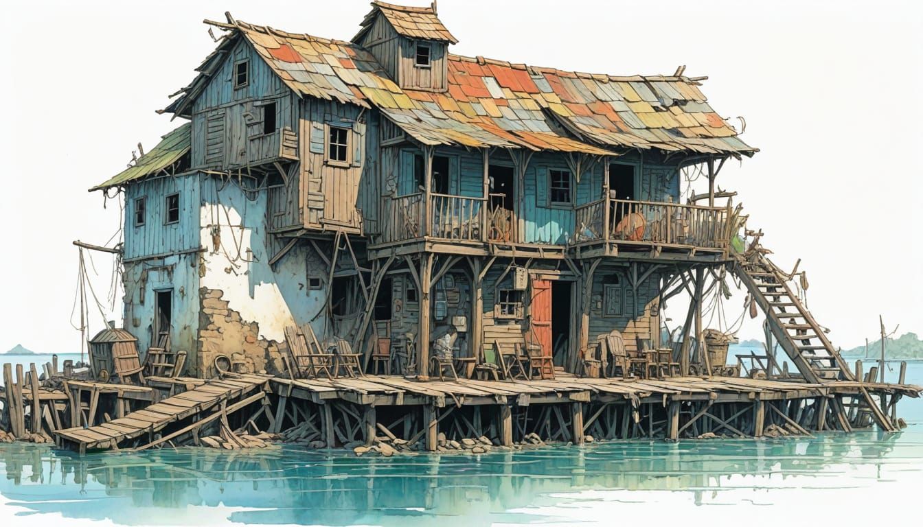Caribbean Waterside Inn in Heroic Fantasy Style