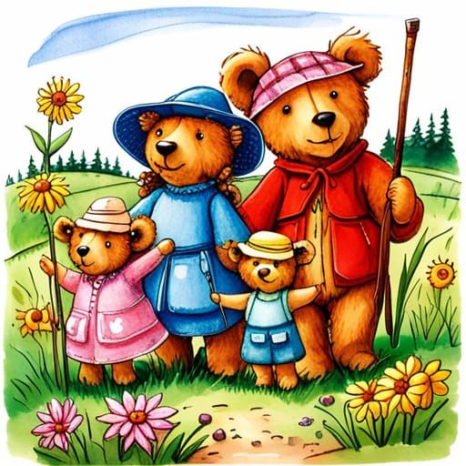 Teddy Bear Family Hike in Blooming Meadow