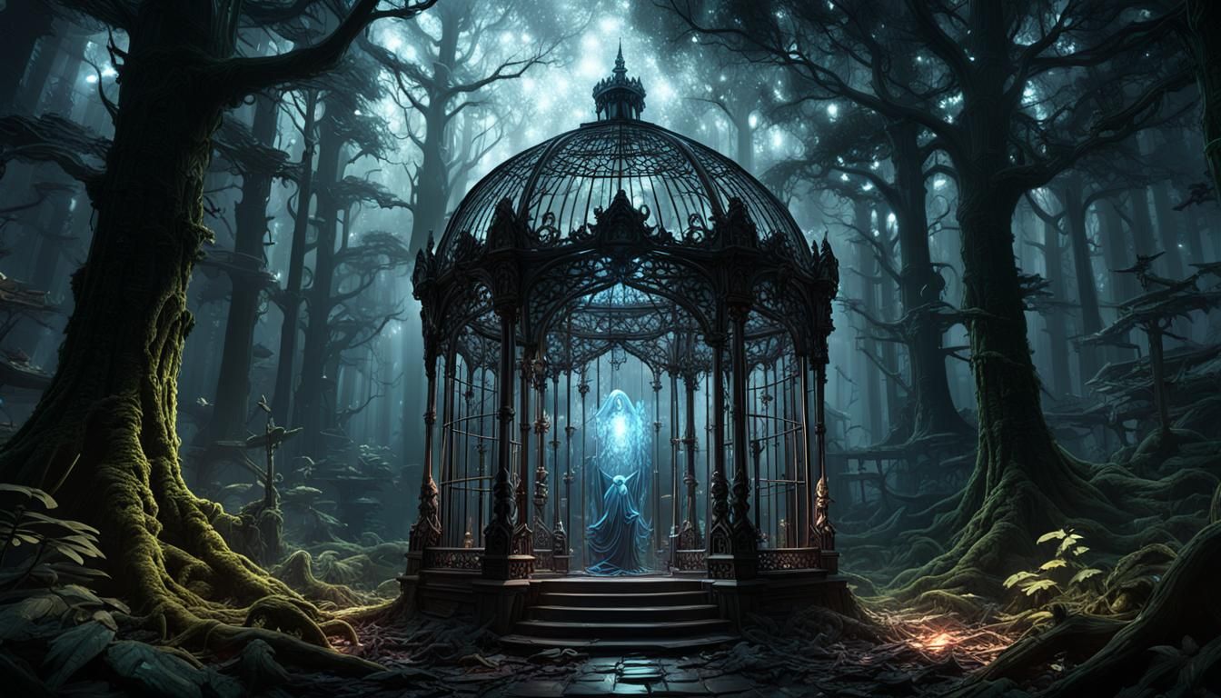Ominous Ghost in Crystal Cage: Dark Fantasy Art