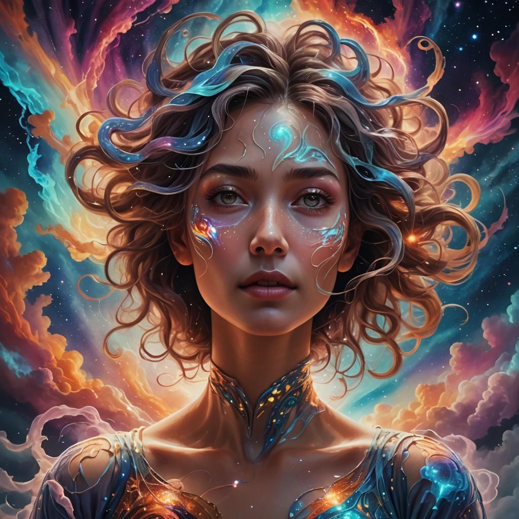 Cosmic Woman Portrait in Surreal Style