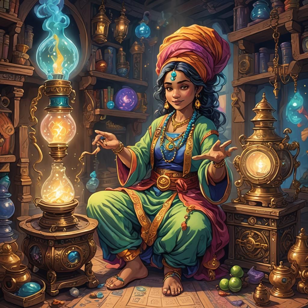 Geane the Genie in Her Magic Lantern