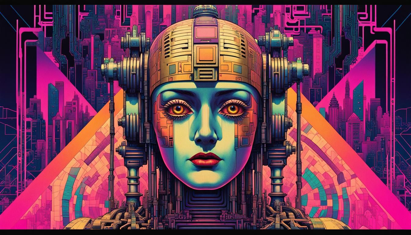 Robot Maria in Vaporwave Glitch Art Style