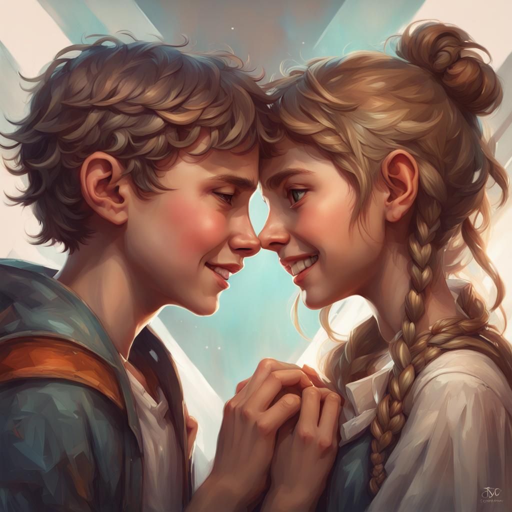 Brother and Sister Portrait in Art Nouveau Style