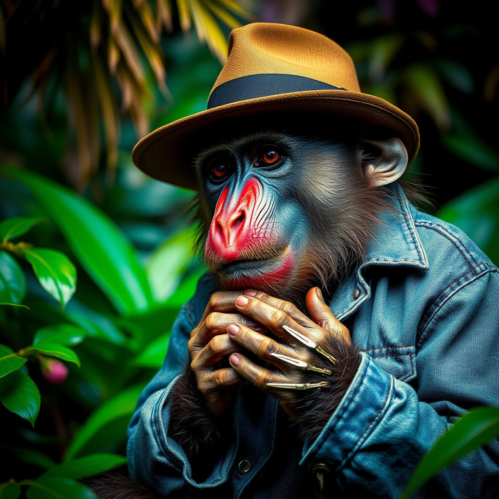Mandrill Monkey Plays Harmonica in Cinematic Photo