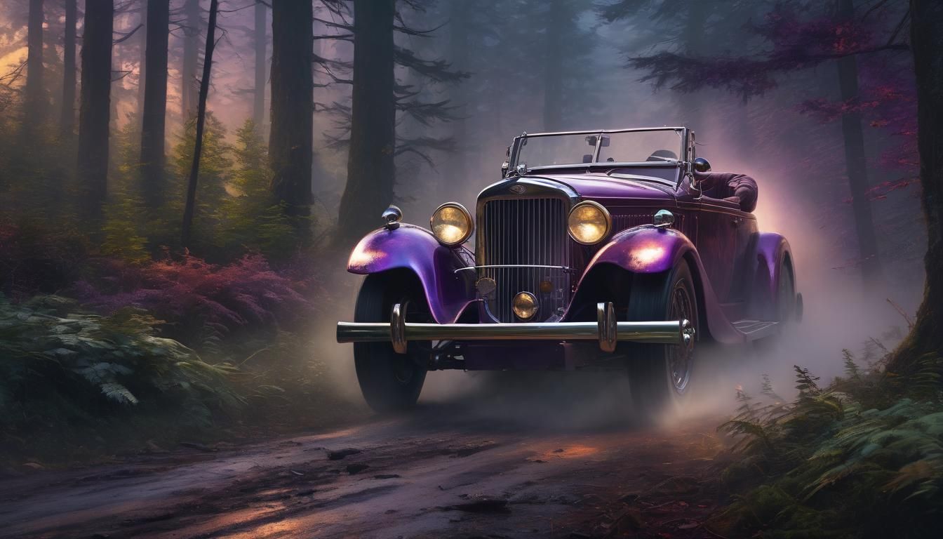 WRC Hot Rod Races Through Misty Forest