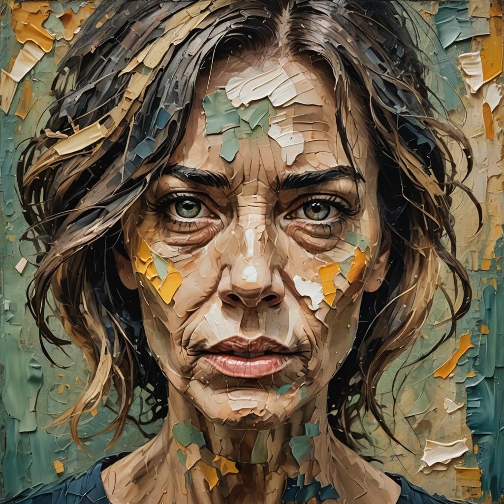 Expressive Woman in Impasto Oil with Grunge Effects