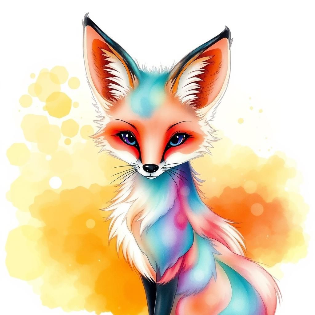 Elegant Fox in Alcohol Ink and Watercolor
