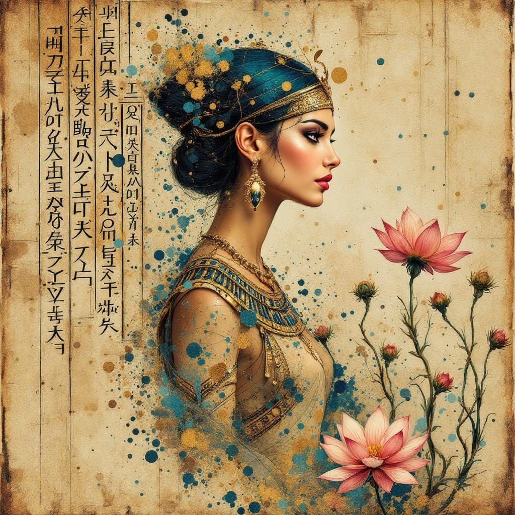 Elegant Egyptian Woman Portrait with Hieroglyphs