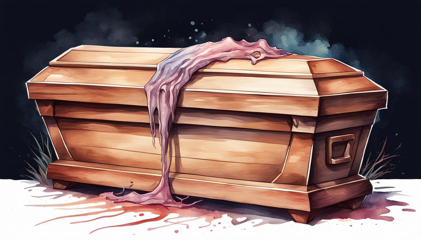 Fleshy Remains in Coffin: Watercolor Digital Art