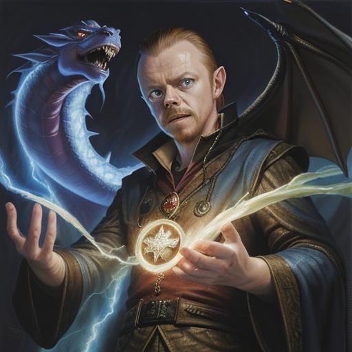 Wizard Battles Dragon: Oil Painting