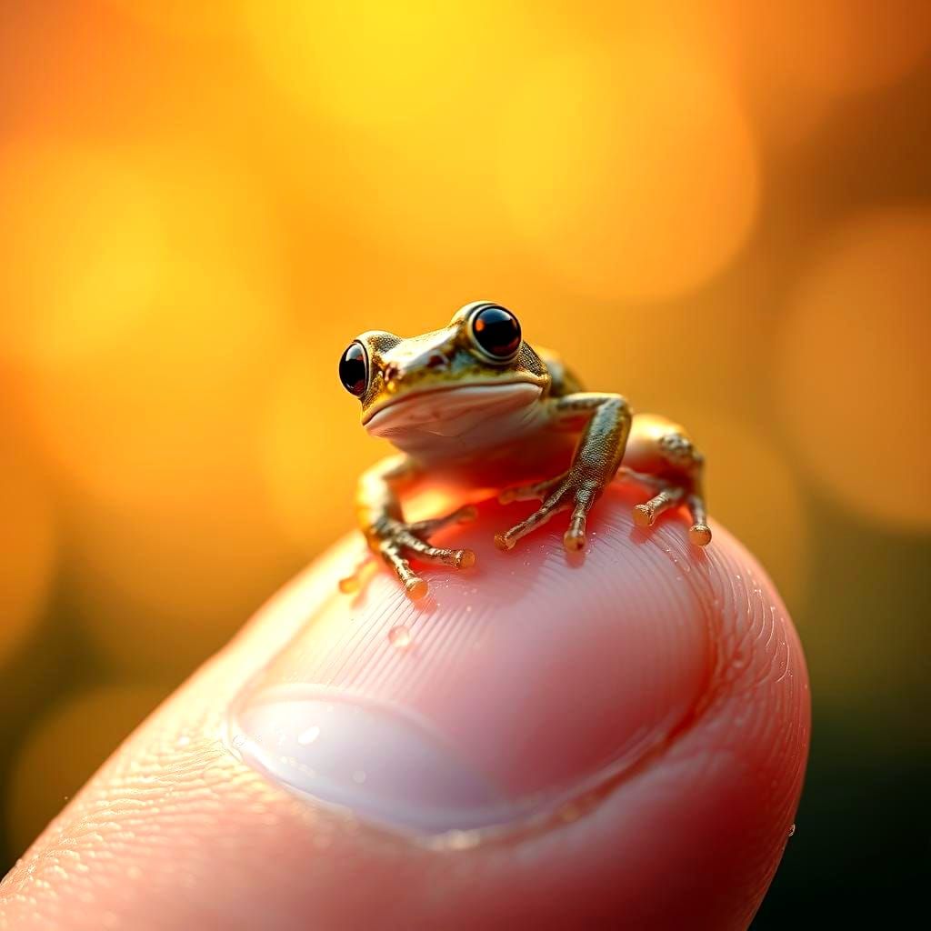 Photorealistic Micro Frog on Finger