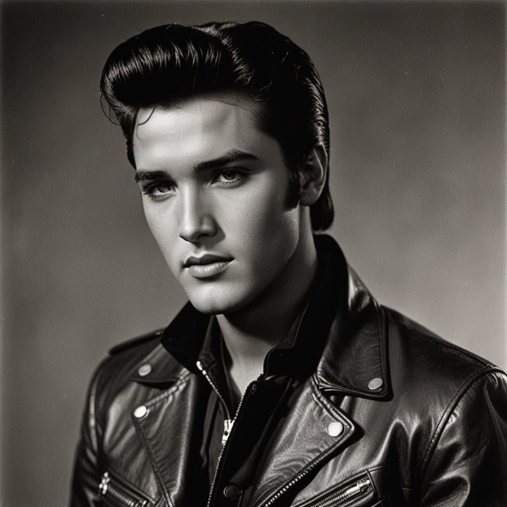Young Elvis Presley with Elf Ears in Leather Jacket