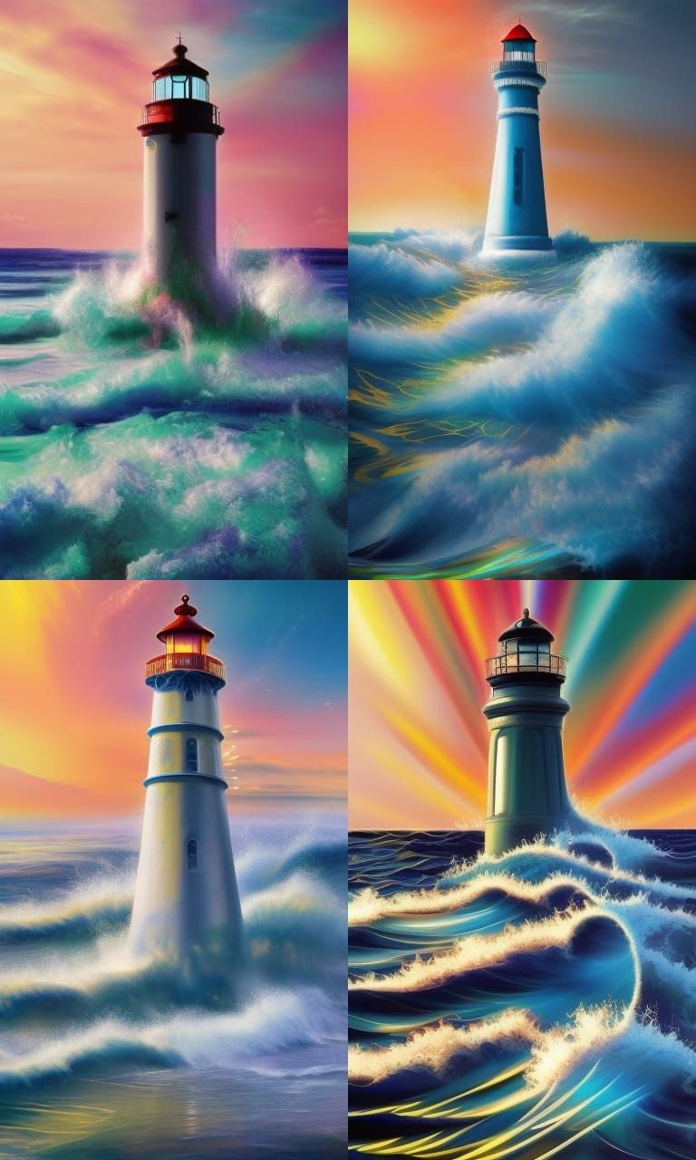 Heavenly Lighthouse Guides Weary Souls in Sci-Fi Seascape