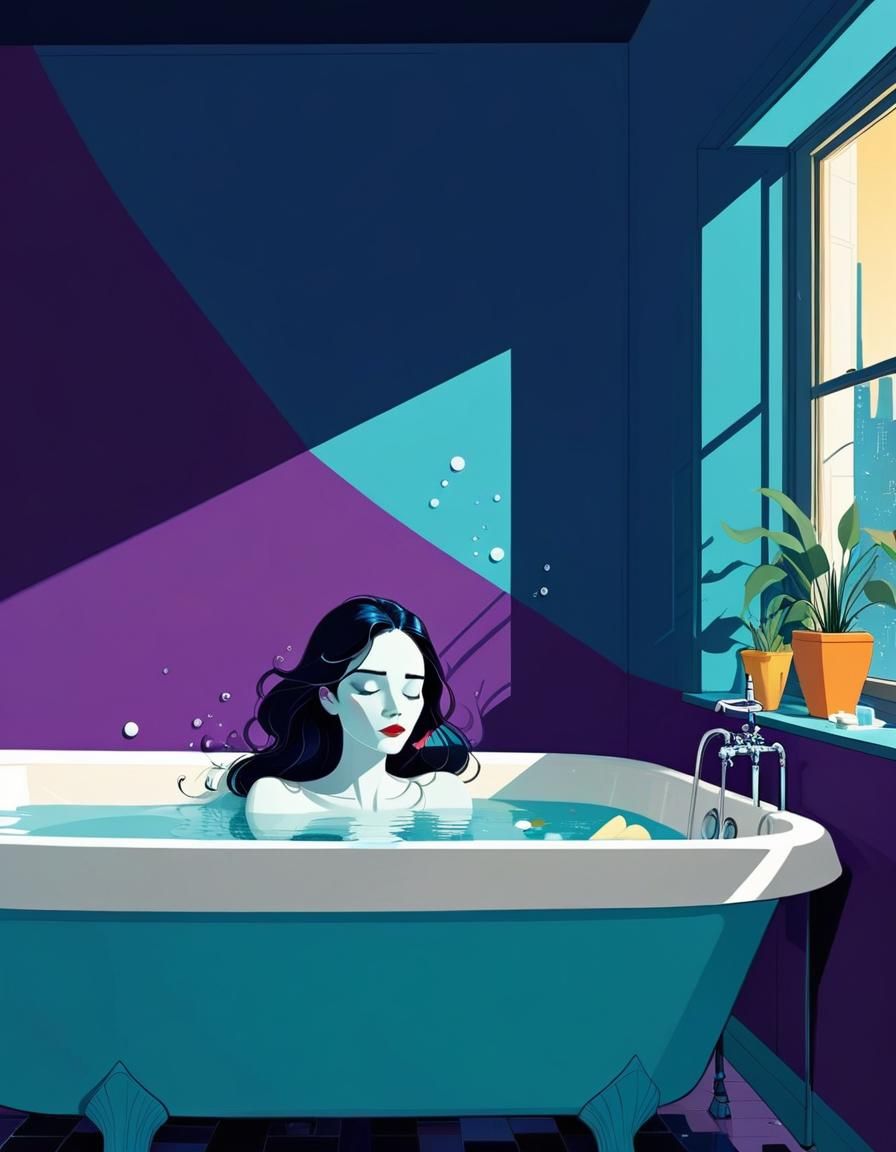 Person Sleeping in Bath: Cel-Shaded Digital Art