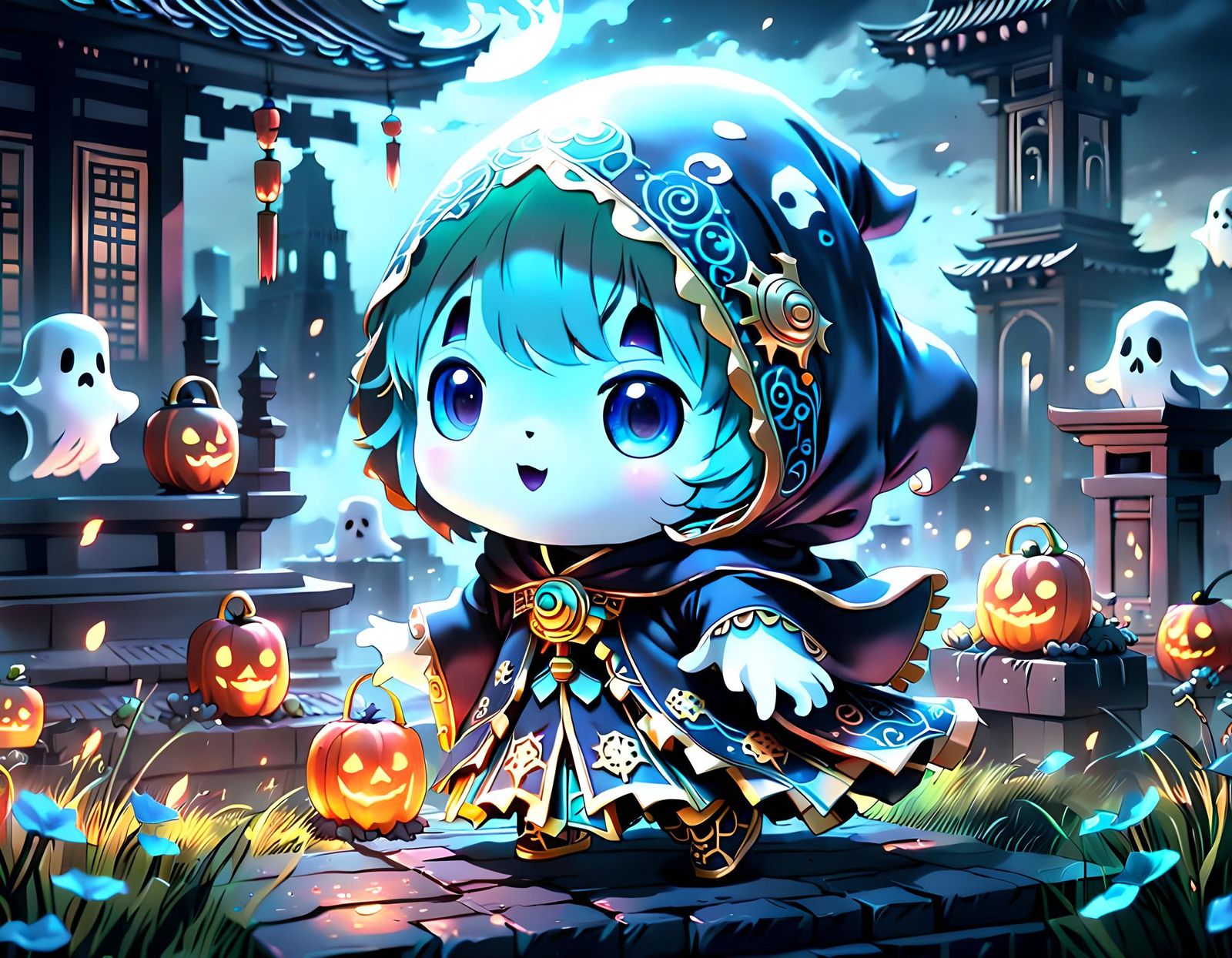 Cute Anime Ghost in a Digital Painting