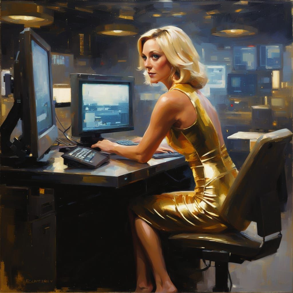 Impressionistic Portrait in Retro Sci-Fi Laboratory