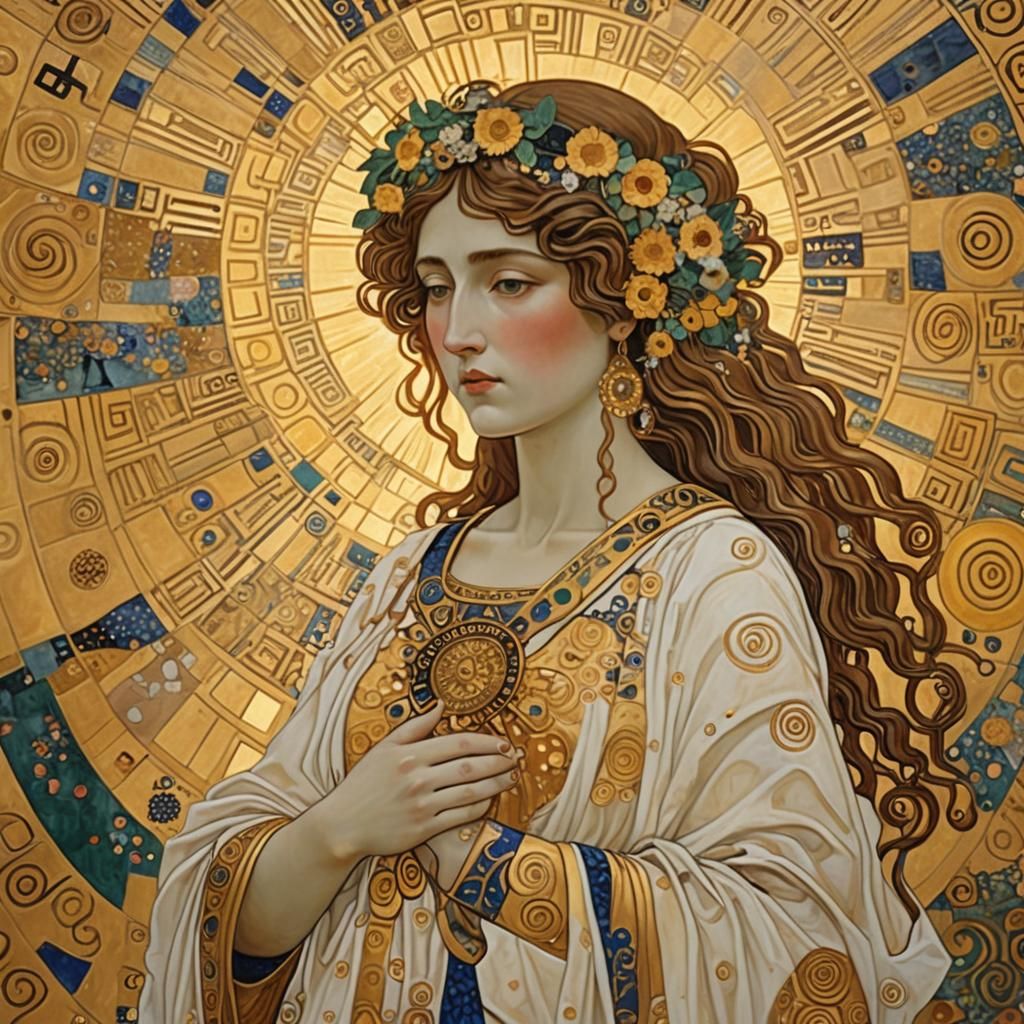 Greek Goddess in Art Nouveau Style with Sunshine