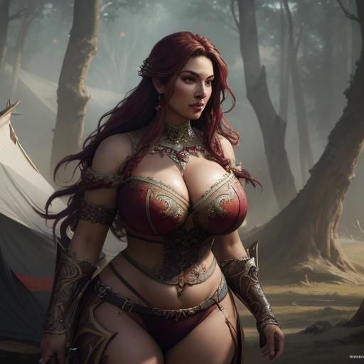 Hyperrealistic Portrait of Voluptuous Woman in Tent