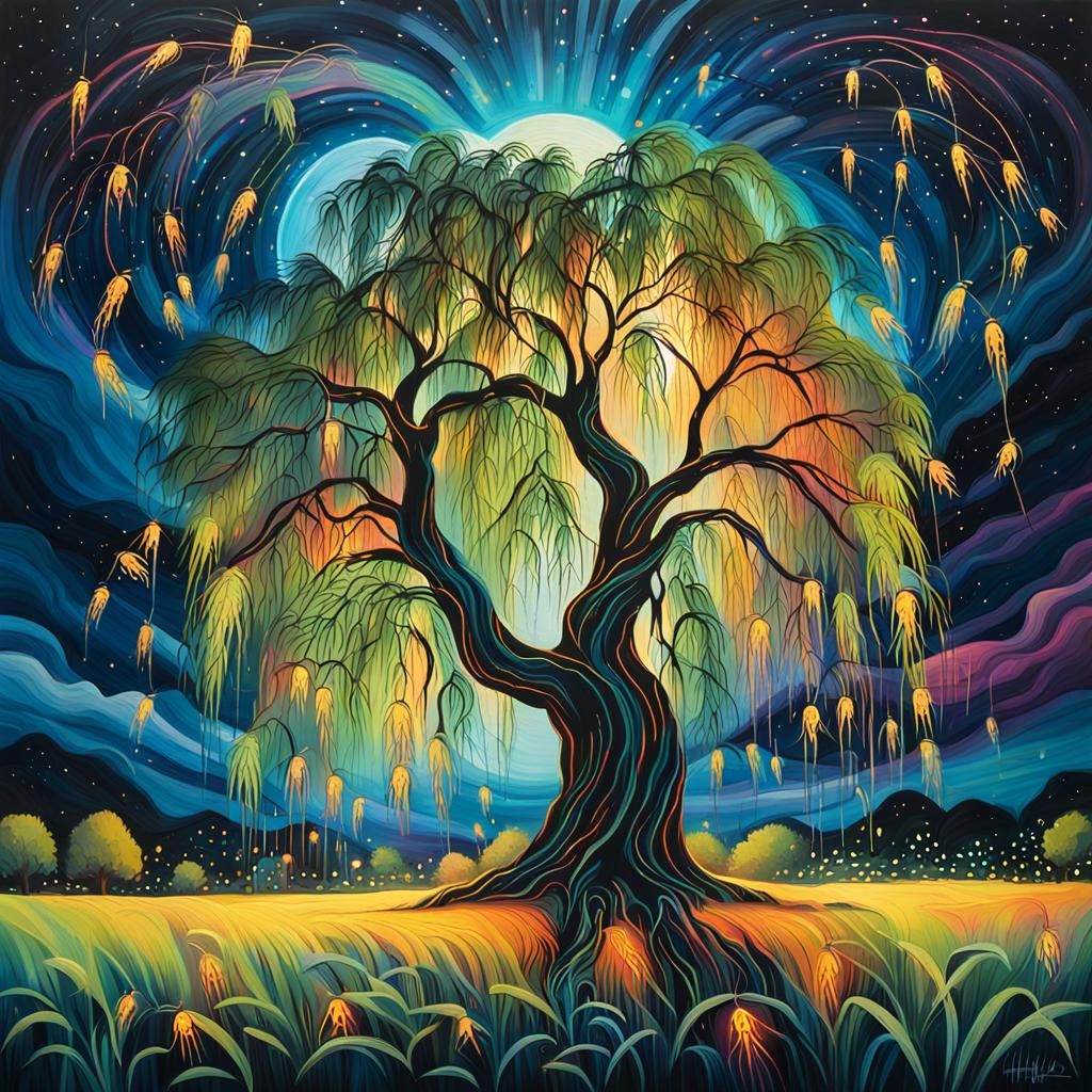 Weeping Willow Street Art with Firefly Angels