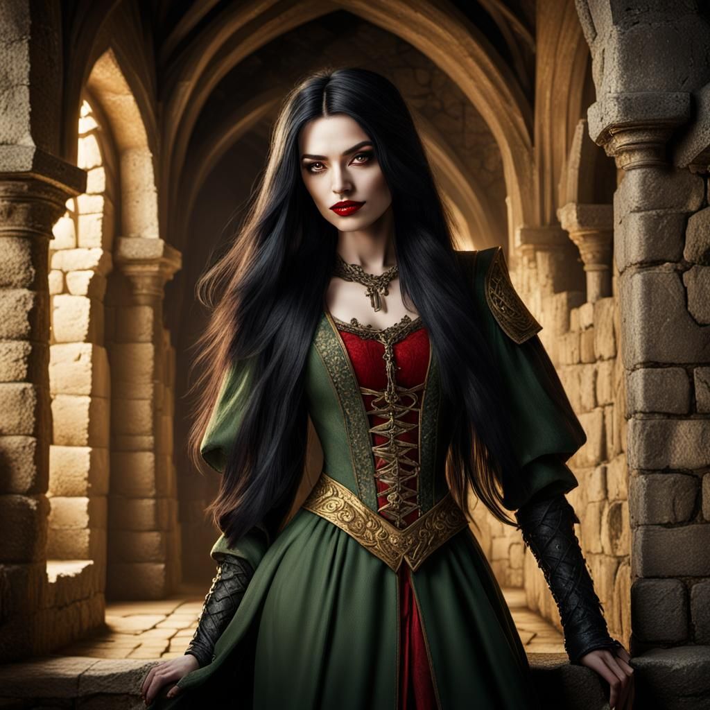 Vampire Girl in Medieval Castle Illustration
