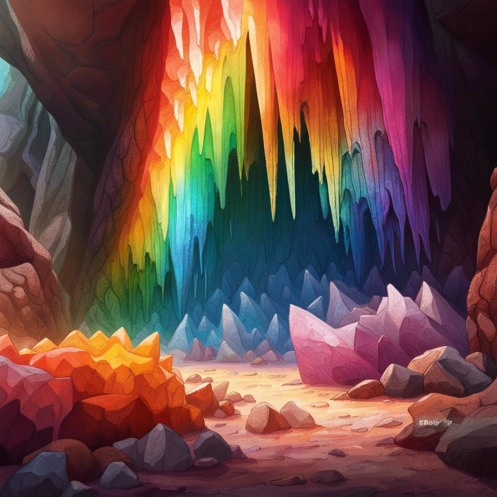 Rainbow Quartz Crystals in a Cave: Hyperrealistic Concept Ar...
