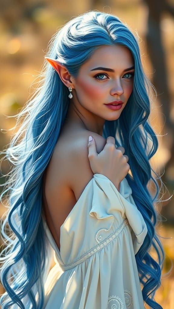 Ethereal Elven Princess in Fractal Gown, Radiant in Natural ...