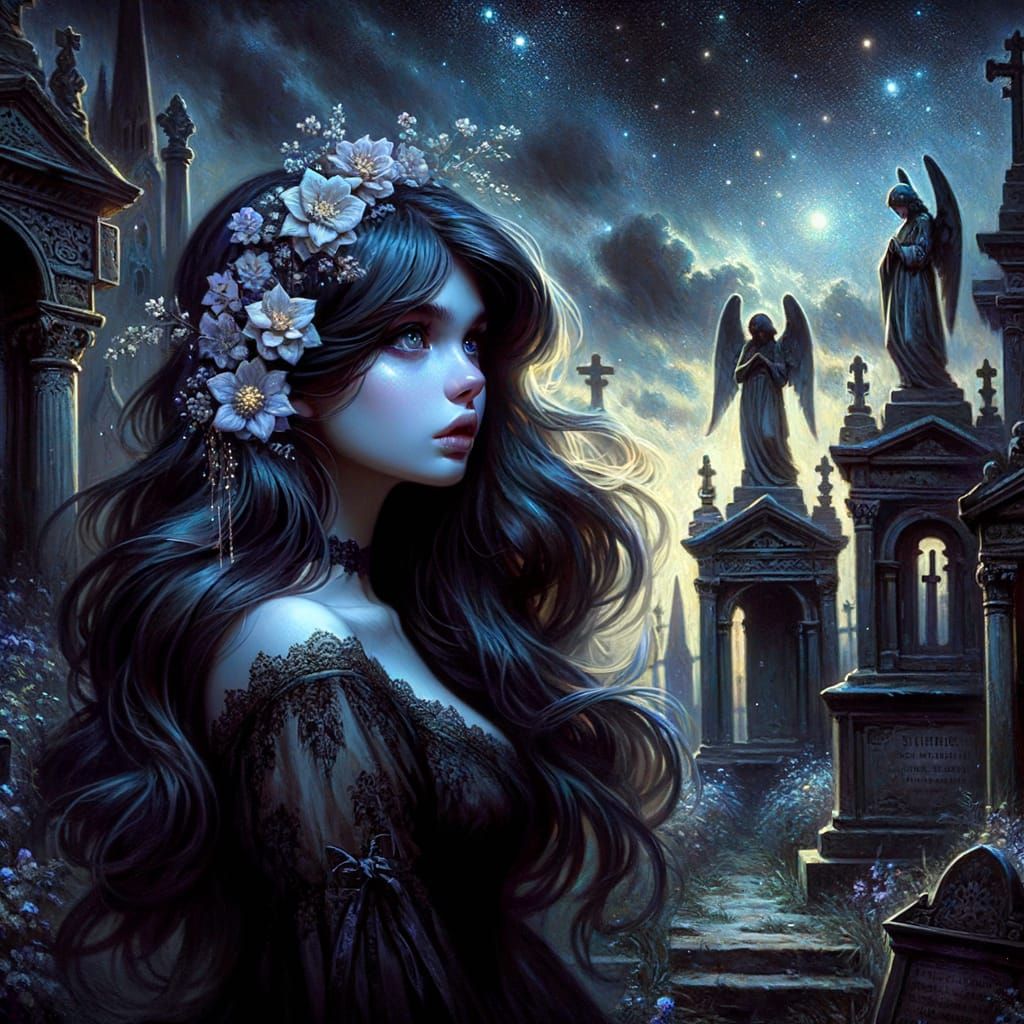 Goth Bride in Mystical Victorian Cemetery