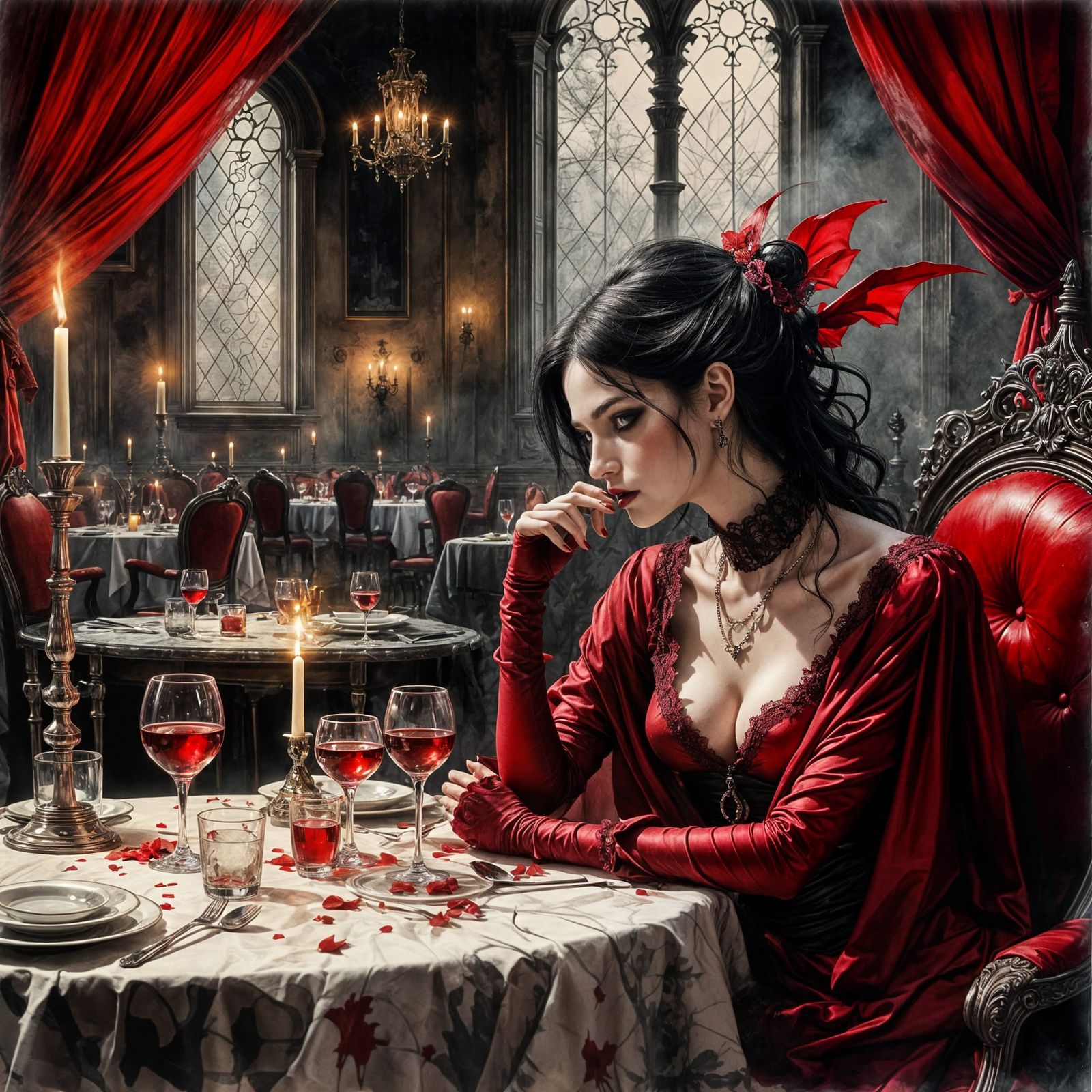 Regal Vampire Queen's Solitude at Candlelit Valentine's Tabl...