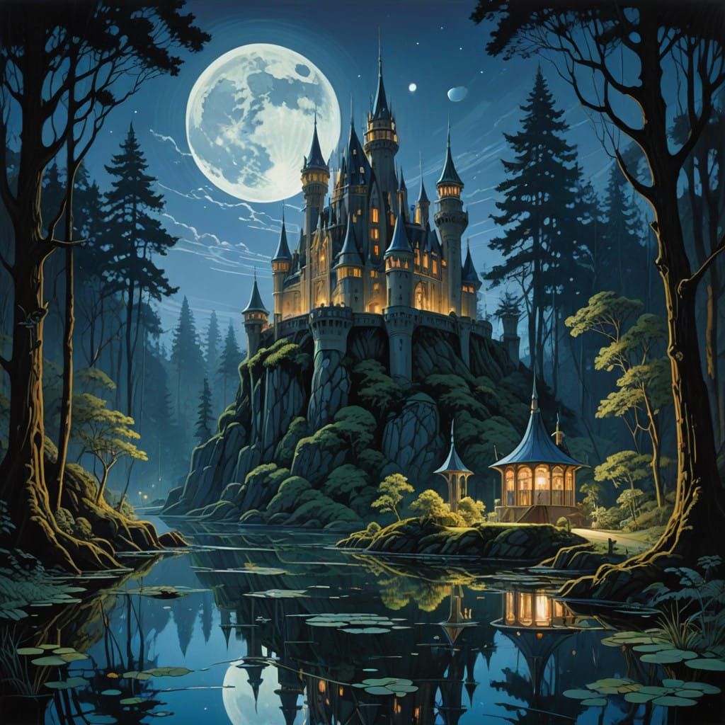 Majestic Fantasy Castle Amidst Whimsical Forest