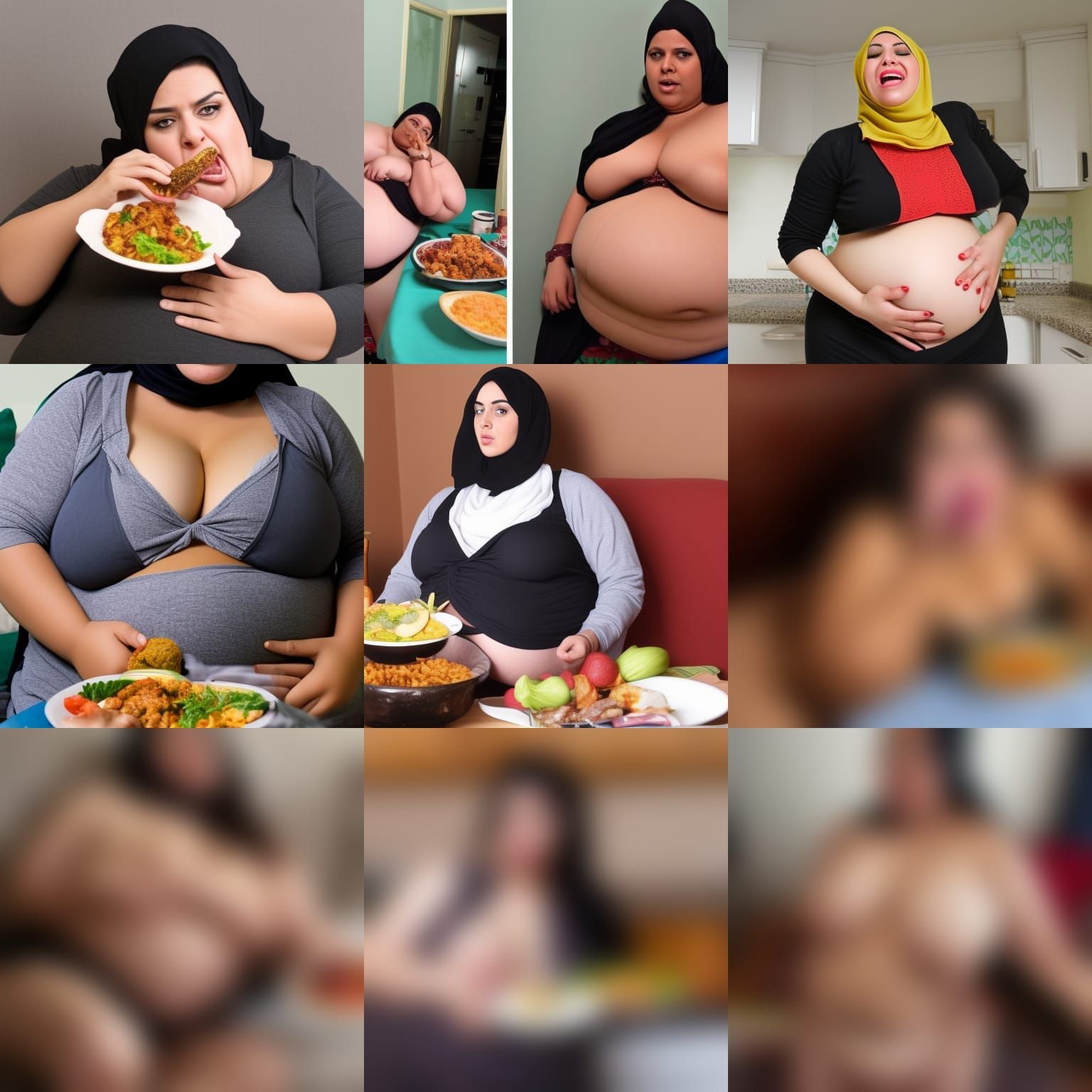 Woman Enjoying Food and Rubbing Her Belly