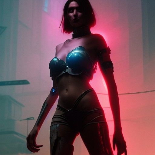 Cyberpunk Cyborg Woman in Neon Post-Apocalypse