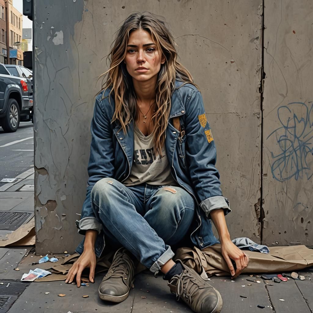 Homeless young woman