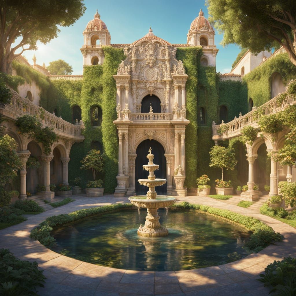 Opulent Garden Fountain in Spanish Renaissance Style